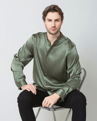 Silk Men's Casual Long Sleeve Shirt Green