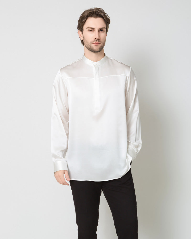 Silk Men's Casual Long Sleeve Shirt White