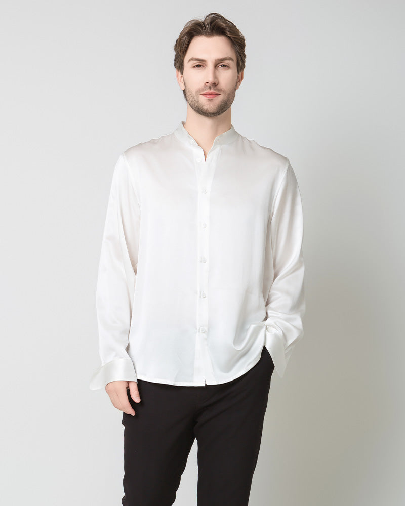 Silk Men's Casual Long Sleeve Shirt White
