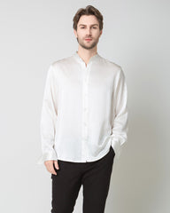 Silk Men's Casual Long Sleeve Shirt White