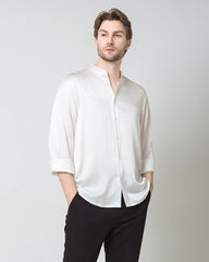 Silk Men's Casual Long Sleeve Shirt White