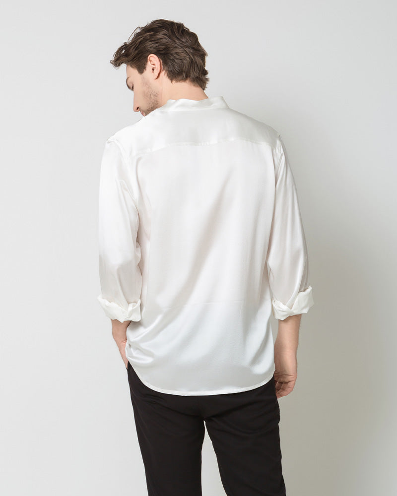 Silk Men's Casual Long Sleeve Shirt White
