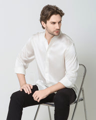 Silk Men's Casual Long Sleeve Shirt White