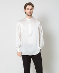 Silk Men's Casual Long Sleeve Shirt White