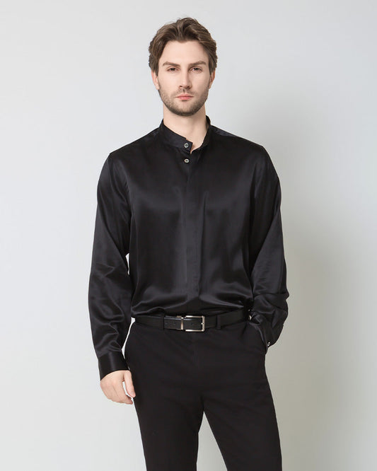 Silk Men's Casual Loose Office Shirt Black