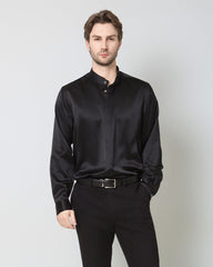 Silk Men's Casual Loose Office Shirt Black
