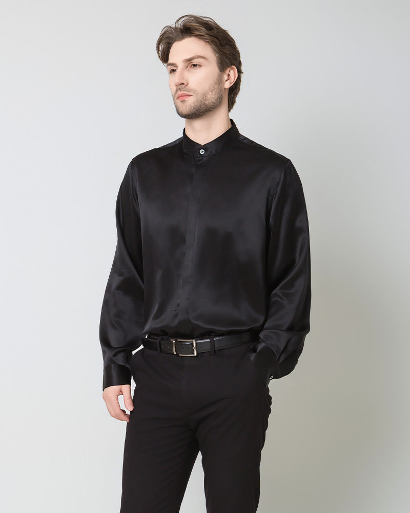 Silk Men's Casual Loose Office Shirt Black