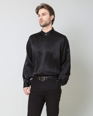 Silk Men's Casual Loose Office Shirt Black