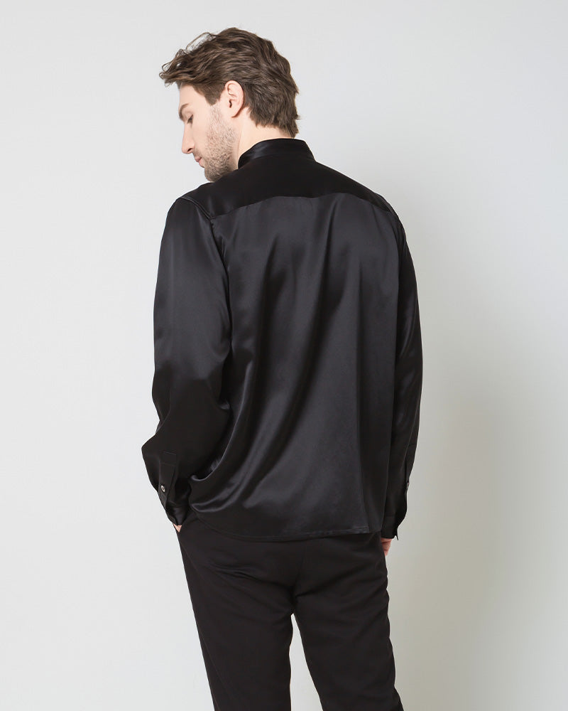 Silk Men's Casual Loose Office Shirt Black