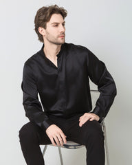 Silk Men's Casual Loose Office Shirt Black