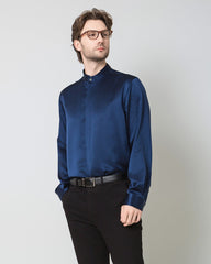 Silk Men's Casual Loose Office Shirt Navy