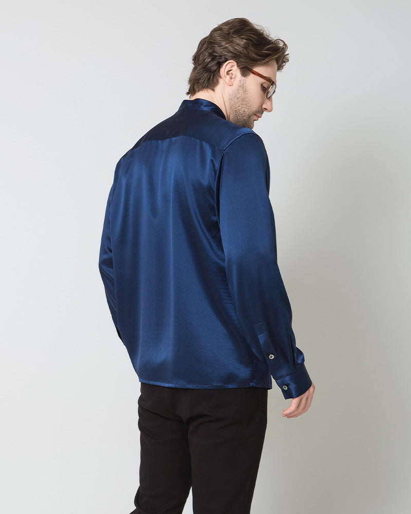 Silk Men's Casual Loose Office Shirt Navy