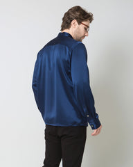 Silk Men's Casual Loose Office Shirt Navy