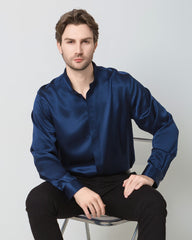 Silk Men's Casual Loose Office Shirt Navy