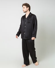 Silk Men's Loosen Long Pajamas Black
