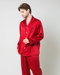 Silk Men's Loosen Long Pajamas Burgundy