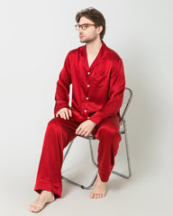 Silk Men's Loosen Long Pajamas Burgundy