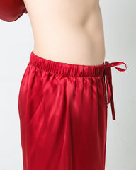 Silk Men's Loosen Long Pajamas Burgundy