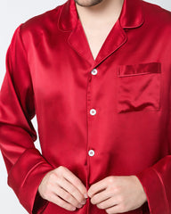 Silk Men's Loosen Long Pajamas Burgundy