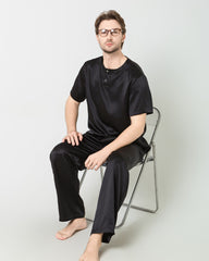 Men's Short Sleeves& Pants Silk Pajamas Set