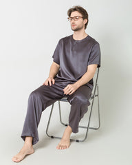 Men's Short Sleeves& Pants Silk Pajamas Set