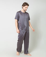 Men's Short Sleeves& Pants Silk Pajamas Set
