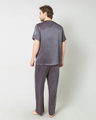 Men's Short Sleeves& Pants Silk Pajamas Set