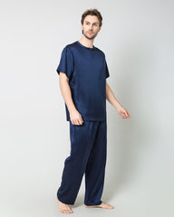 Men's Short Sleeves& Pants Silk Pajamas Set