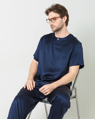Men's Short Sleeves& Pants Silk Pajamas Set