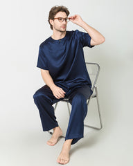 Men's Short Sleeves& Pants Silk Pajamas Set