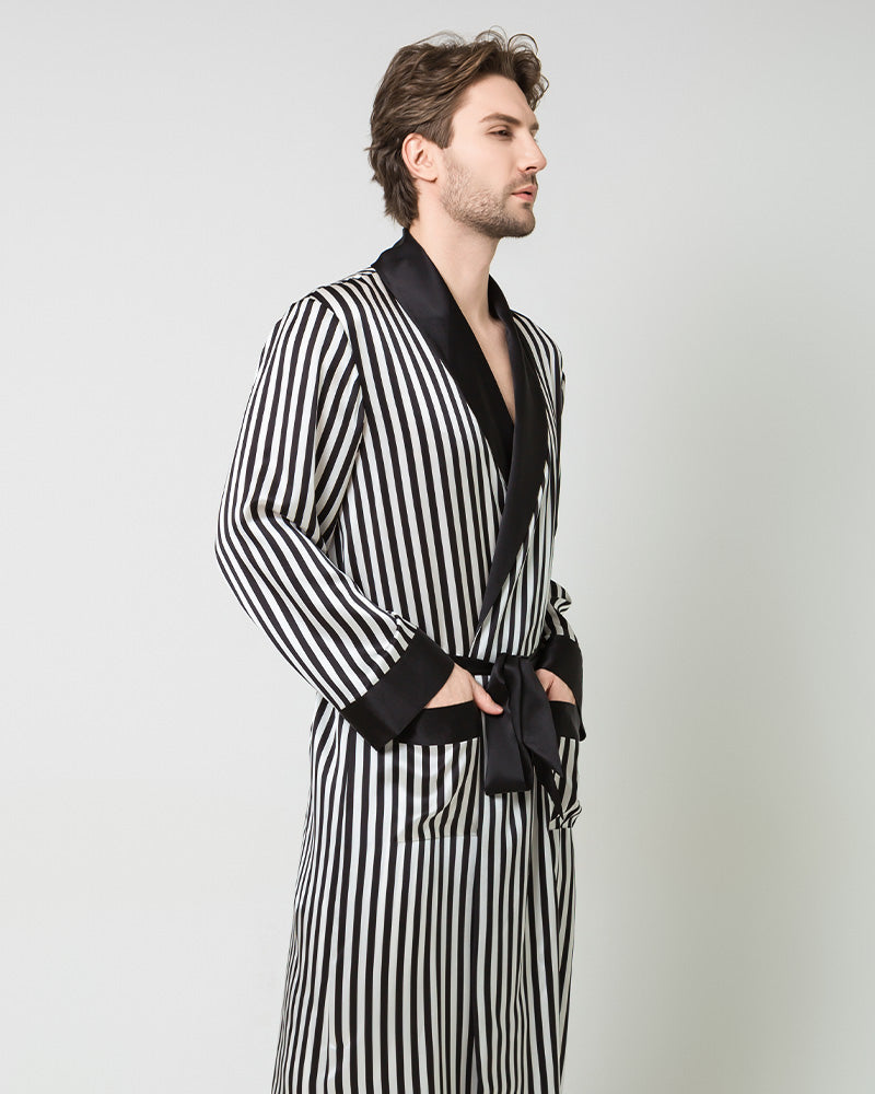 Silk Men's Striped Long Robe
