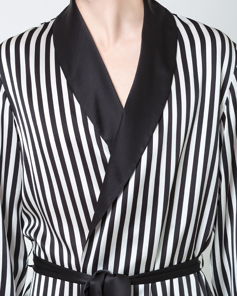 Silk Men's Striped Long Robe