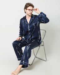 Silk Navy Print Pajamas Set