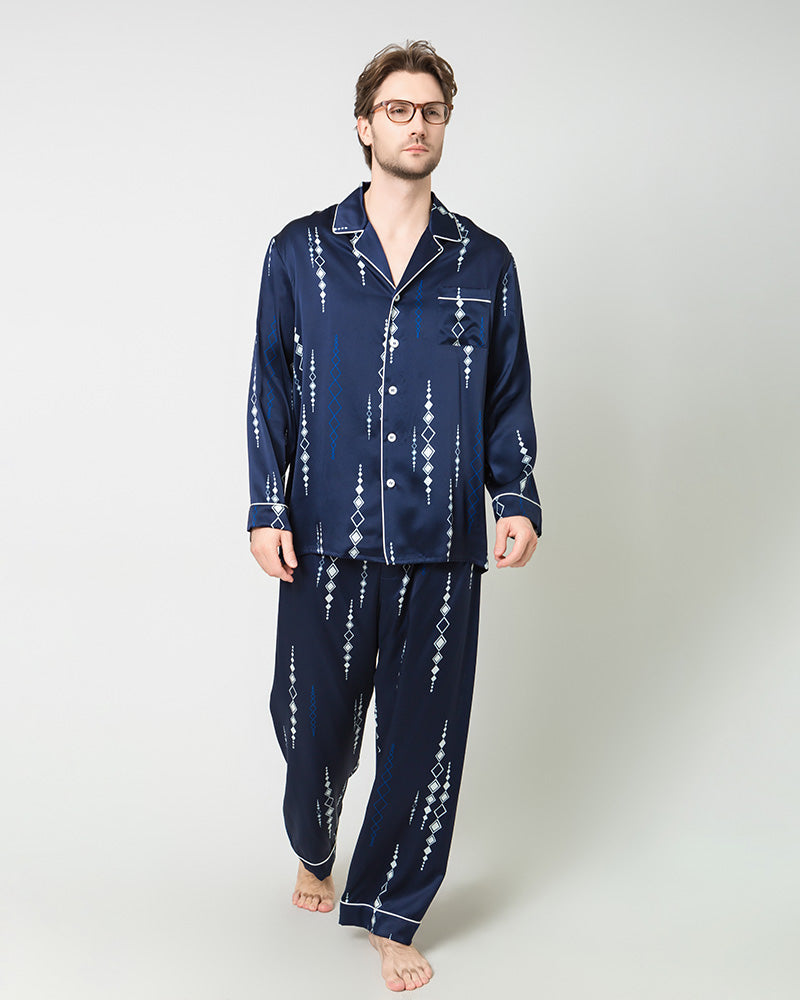 Silk Navy Print Pajamas Set