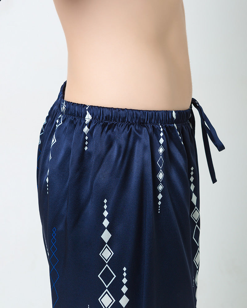 Silk Navy Print Pajamas Set