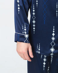 Silk Navy Print Pajamas Set