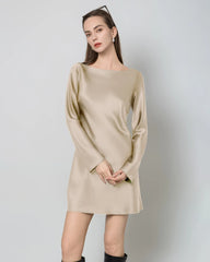 Silk Open-Back Long Sleeve Mini Dress