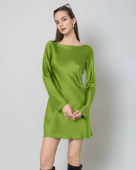 Silk Open-Back Long Sleeve Mini Dress