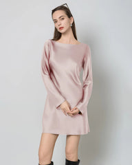 Silk Open-Back Long Sleeve Mini Dress