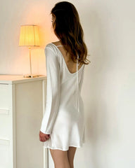 Silk Open-Back Long Sleeve Mini Dress