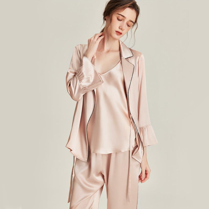 Silk pajama Set with Robe 3PCS Pink