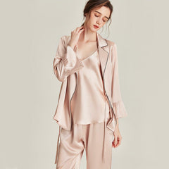 Silk pajama Set with Robe 3PCS Pink