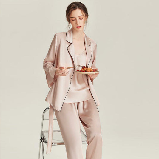 Silk pajama Set with Robe 3PCS Pink