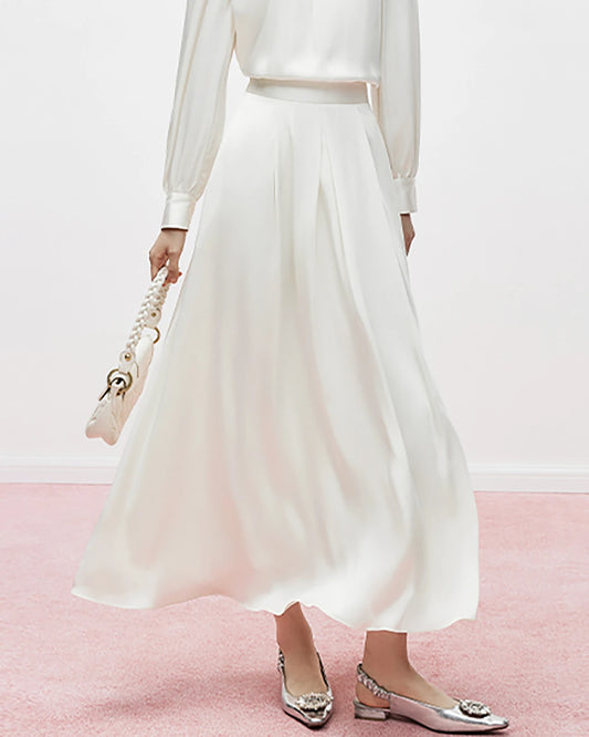 Silk Pleated Maxi Skirt