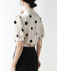 Silk Polka Dot Top with Rose Choker