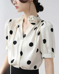Silk Polka Dot Top with Rose Choker