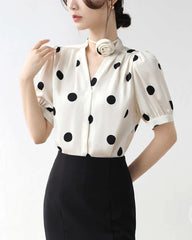Silk Polka Dot Top with Rose Choker