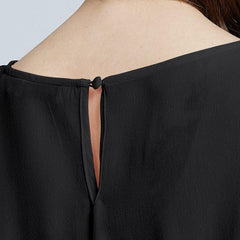 Silk Round Neck Lantern Sleeve Women Shirt Black
