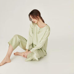 Silk Round Neck Pullover Pajamas Set Avocado Green