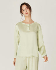 Silk Round Neck Pullover Pajamas Set Avocado Green